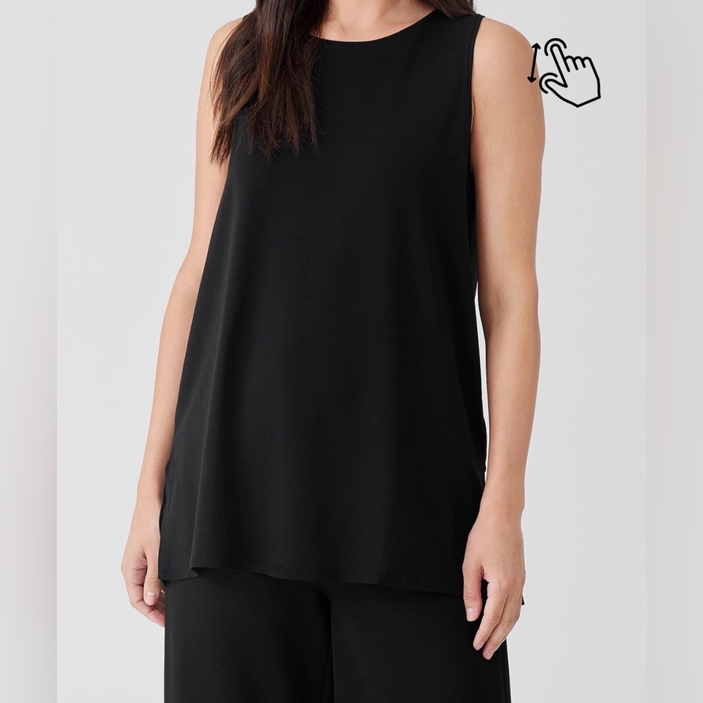 Eileen Fisher Black Stretch Jersey Knit Crew Neck Long Tank 1X